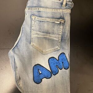 AMIRI Light Blue Jeans with Bold Blue Accents